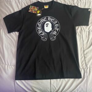 Bape Black Tee with White Ape & Chrome Hearts Graphic